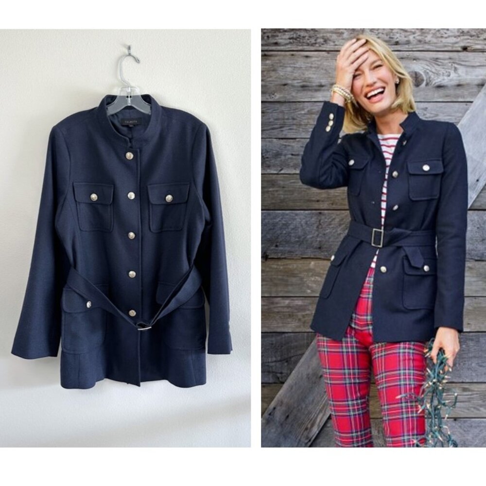 Talbots Navy Wool Blend Belted Timeless Classic Blazer Jacket - Picture 1 of 12